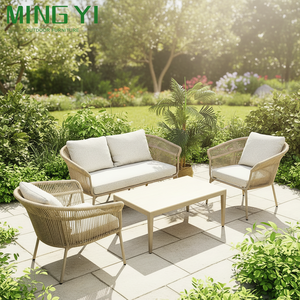 Ensembles de meubles de luxe en aluminium pour patio et jardin, 4 pièces, en rotin, avec coussins en tissu imperméable - Product Image 2