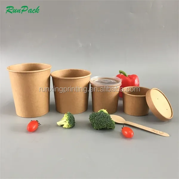 Custom Disposable Take away Microwave Kraft Paper Soup Cup 8oz 12oz 16oz 26oz 32oz 250ml 350ml 500ml 750ml 1000ml