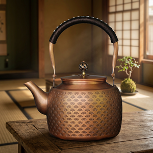 Traditional Chinese Metal Tea Kettle With <b>Lid</b> And Handle Bronze Patterned Design - Product Image 6
