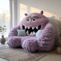 Canapé en peluche monstre violet, fauteuil confortable en fourrure, personnage de dessin animé, fauteuil lounge surdimensionné, pouf moelleux, décoration de canapé