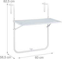 Table suspendue de balcon en bois, Table de Table pliable, à 3 voies réglables en hauteur, effet bois, W x D: 59.5x35.5 cm