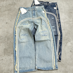 <span class=keywords><strong>Pantalon</strong></span> en jean YSJY OEM personnalisé de haute qualité, coupe ample décontractée, style vintage, effet usé, pour <span class=keywords><strong>homme</strong></span>, jambe droite - Product Image 4