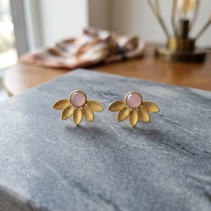 ต่างหูแบบติดหู ดีไซน์คุณภาพสูง รุ่นใหม่ล่าสุด ชุบทอง 14K 18K 24K แบบด้าน ชุบโรเดียม ทองเหลืองประดับพลอยสีชมพูคาลซิโดนี สำหรับทั้งชายและหญิง - Product Image 3