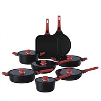 Ensemble de casseroles en aluminium avec poignée amovible, revêtement antiadhésif en granit, poêles à frire, ustensiles de cuisine, 14 pièces, design moderne