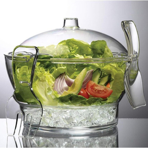 Wadah Penyimpanan Makanan Dapur Grosir Transparan Besar Akrilik Mangkuk Salad Beku Dingin di Atas Es dengan Sendok dan Garpu Cadangan - Product Image 1