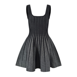 New Arrival Elegant Sleeveless Square Neck Fitted <strong>Flare</strong> a Line Rib Knit <strong>Sequin</strong> Vest Mini Dress Lady Party Dress - Product Image 4