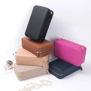 Daily Use Rectangle Travel Jewelry Box Zipper Pouches Pu Pebble Leather Earrings Stud Jewelry Storage Box