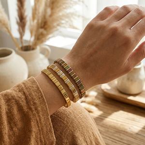 Bracelet extensible Resoul en perles Tila carrées plates plaquées or, fait main, avec dalles de verre émaillé, empilable, style bohème, <span class=keywords><strong>bijoux</strong></span> pour femme - Product Image 3