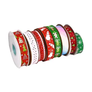 Kustom Pabrik pita Grosgrain kustom dicetak Natal pita grosgrain gulungan