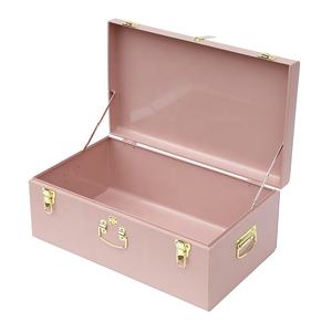 Розовый большой металлический сундук для хранения, декоративный железный ящик, сундук для общежития с золотой ручкой - Product Image 2