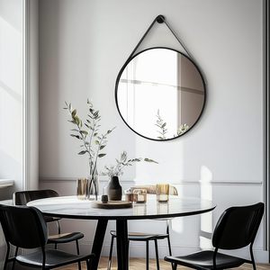 Miroir mural suspendu contemporain Artloge avec sangle, cadre rond en aluminium, 28 pouces, noir, pour salle de bain - Product Image 4
