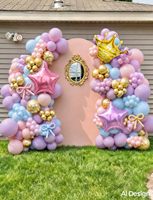Kit d'arche de ballons princesse avec château, carrosse, couronne et ballons en feuille d'aluminium en forme d'étoile pour les anniversaires de filles, les baby showers et les fêtes