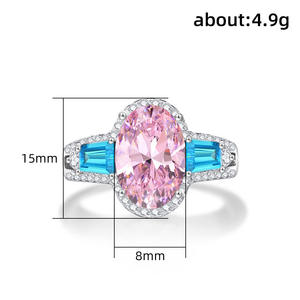 Bague en tourmaline rose platine, coupe ovale, sertie de pavés, bijoux de fiançailles pour femmes, PT950 F1606 - Product Image 5