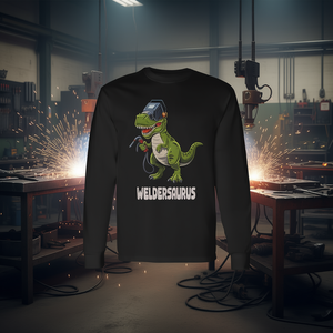 Camiseta de manga larga Weldersaurus Dino con diseño de T-Rex, camiseta promocional para soldadores - Product Image 3