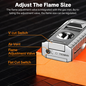 Briquet à cigare multifonctionnel <span class=keywords><strong>en</strong></span> métal, triple flamme, coupe-vent, rechargeable au butane, allumeur portable d'extérieur, cadeaux d'affaires - Product Image 5