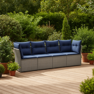 Ensemble de canapés de patio en polyrotin gris 5 places, mobilier d'extérieur durable au design contemporain, style banc moderne - Product Image 2