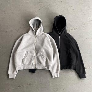 Felpa <span class=keywords><strong>Streetwear</strong></span> Pesante con Cappuccio e Zip 100% Cotone Felpato Senza Marchio Vintage a Doppio Strato Personalizzata per Brand Effetto Invecchiato da Uomo - Product Image 2