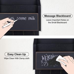 Đen Trang Trí Paulownia Gỗ Thư Và Người Giữ Chìa Khóa Với 7 Kim Loại Móc Treo Tường Móc Chìa Khóa Với Kệ Cho Phòng Tắm Lối - Product Image 4