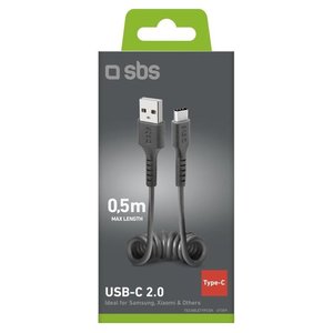 Cavo USB C Espiralado Negro 0,5m TECABLETYPCSK - Product Image 2