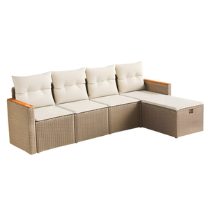 Ensemble de canapés de jardin en rotin beige avec structure en acier thermolaqué, mobilier d'extérieur au design contemporain - Product Image 1