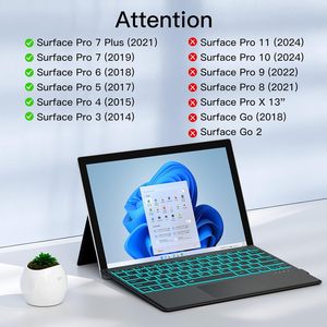 Teclado inalámbrico con panel táctil y retroiluminación de 7 colores, teclado desmontable para <span class=keywords><strong>Microsoft</strong></span> Surface Pro 3/4/5/6/7/7 + - Product Image 2
