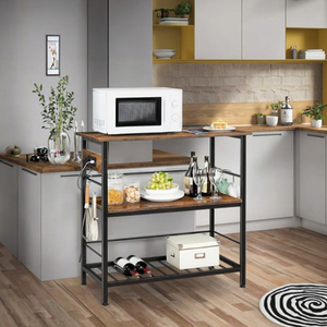 <span class=keywords><strong>Table</strong></span> de rangement rustique marron noir pour îlot de cuisine Station de café à 3 niveaux Support pour <span class=keywords><strong>micro</strong></span>-ondes Prise de courant en bois pour la salle à manger à la maison - Product Image 5