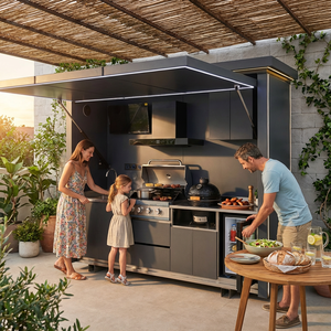 <span class=keywords><strong>Cucina</strong></span> Esterna Personalizzabile con Barbecue, Griglia in Acciaio Inox, Porta Elettrica Resistente alle Intemperie e Tettoia - Product Image 1