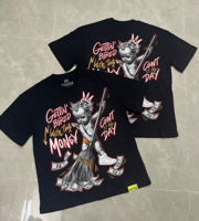 Kaos Oblong Pria Oversize Hitam Vintage Sablon Sutra 100% Katun 270GSM Custom Grosir dengan Grafis Besar dan Efek Acid Wash
