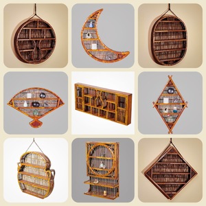 Antique Style Hanging Bamboo Display Shelf Polygon Wall Mounted Storage Rack For Living Room Decor - Product Image 1