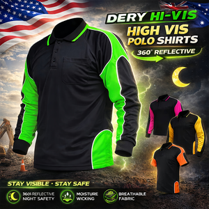 Mens Hi Vis uzun kollu çalışma Polo GÖMLEK özelleştirilmiş hızlı kuru güvenlik inşaat floresan yüksek görünürlük tulum gömlek - Product Image 2