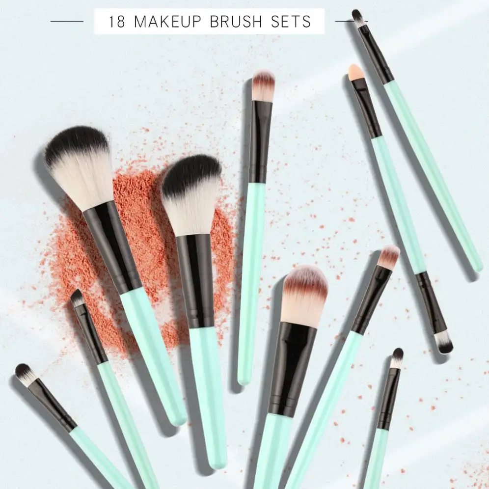 MAANGE 18 Pcs Soft Makeup Brush Set 7 Colors Multifunctional Makeup Tools Sector Shaped Double-ended Face Eye Lip Makeup Brushes