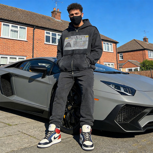 เสื้อฮู้ดดี้ทรงบ็อกซี่สำหรับผู้ชาย ผ้าผสมคอตตอนโพลีเอสเตอร์ 350GSM สีพื้น สไตล์สตรีทแวร์ ซิปคู่ ผ้าฟลีซ อุ่นสบายสำหรับฤดูหนาว รับสกรีนโลโก้  ลดราคาพิเศษ - Product Image 1