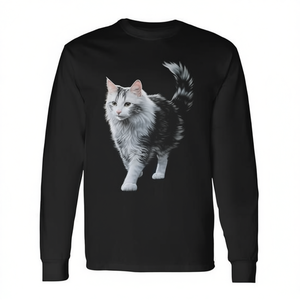 T-shirt a maniche lunghe con grafica artistica con ritratto di gatto, animale carino - Product Image 2