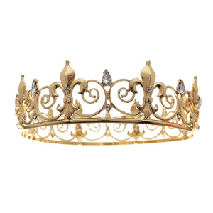 HLC Corona de <span class=keywords><strong>Rey</strong></span> Retro Europea Americana Británica, Tiara Redonda Dorada con Pedrería, Coronas Electrochapadas, Accesorios para el Cabello de Estilo Barroco para Fiestas - Product Image 5