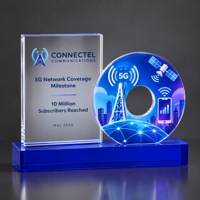 Neelpure W023 Meilleur trophée en cristal K9, plaque ronde et panneau rectangulaire, base bleue, récompense pour les souvenirs de marque en matière d'énergie et de finance
