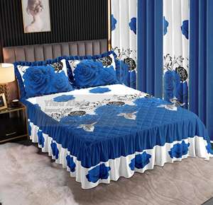 Juego de Ropa de <span class=keywords><strong>Cama</strong></span> LILIANNA de 7 Piezas con Cortinas - Estampado de Encaje Brillante, Cubrecama Acolchado y Falda de <span class=keywords><strong>Cama</strong></span> - Product Image 6