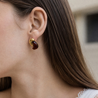 Anting-anting kancing resin amber bentuk S tidak beraturan, emas 18K anti karat, gaya vintage J&D Jewelry, tahan air, untuk wanita
