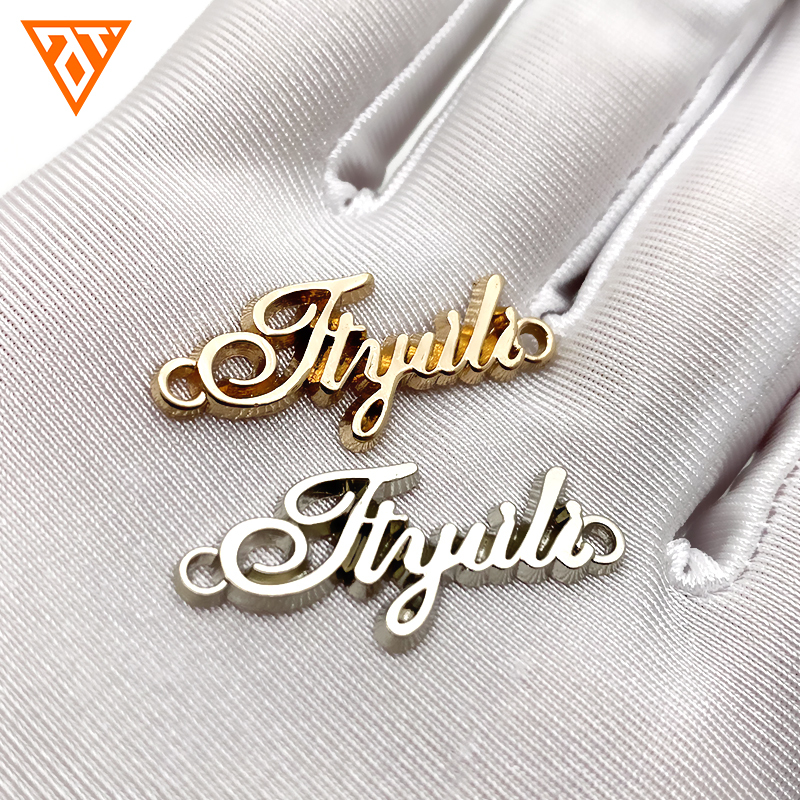 High Quality Custom Brand Name Letter Engraved Plate Tag Garment Metal Logo Labels For Clothing · image 3