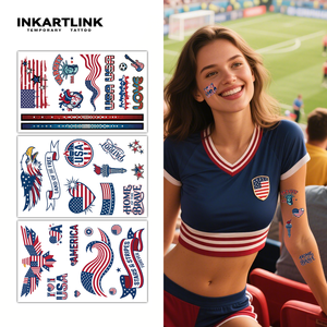 Tatouages Temporaires USA Coupe du Monde 2026 Autocollants Supporters Pays Hôte Stars and Stripes Aigle Art Corporel Imperméable 3 Feuilles pour Fans - Product Image 1