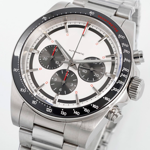 นาฬิกาสปอร์ตสไตล์ 835 รุ่น Three-eye Chronograph Automatic Watch R71 สำหรับผู้ชาย พร้อม Tachymeter ตัวเรือนสแตนเลสสตีล ขอบหน้าปัดสีน้ำเงิน สายนาฬิกาแบบ Bracelet - Product Image 4