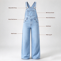 Salopette large bleu clair aérien avec boutons latéraux métalliques – Idéale pour les journées à la plage et les balades en bord de mer