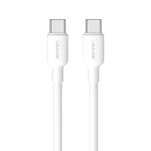 USAMS สายเคเบิลข้อมูล Usb Type C สำหรับโทรศัพท์มือถือ,สายชาร์จ Usb Type C สีขาว PD100W Type เป็น Type C ชาร์จเร็ว