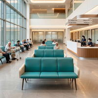 Canapé d'attente d'hôpital 3 places en cuir PU turquoise, banc pour clinique, réception, hall, mobilier commercial de qualité médicale, fournisseur OEM