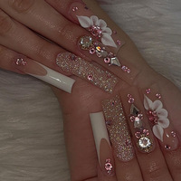 Faux ongles à presser longs et éblouissants avec nœud en strass, style européen et américain, vente en gros de faux ongles
