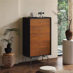 Cassettiera in Stile Vintage, Mobile a Cinque Cassetti in Legno Massello, Armadio da Parete per Soggiorno in Legno Massello - Product Image 4