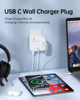 Adaptador de Enchufe de la UE a EE. UU. de 20 W 30 W PD 5 V/3 A 2C2A USB-C USB-A con Carga Rápida y Puertos de Salida de CA para Computadoras Portátiles y Teléfonos Móviles