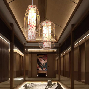 Lámpara colgante de bambú de estilo japonés, candelabro redondo E27 Led de un solo cabezal para restaurante, balcón, pasillo, iluminación decorativa - Product Image 3