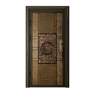 Porte d'entrée avant en aluminium à rupture thermique Portes d'entrée principales en aluminium moulé en métal collé avec motif pour la maison - Product Image 3