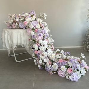 Camino de Mesa de Flores de Rosa Morada de Alta Calidad al por Mayor, Camino de Mesa de Seda para Decoración de Eventos y Bodas - Product Image 1