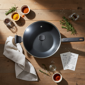 <span class=keywords><strong>Wok</strong></span> <span class=keywords><strong>Antiadherente</strong></span> de Cerámica y Aluminio de 12 Pulgadas <span class=keywords><strong>con</strong></span> <span class=keywords><strong>Tapa</strong></span> de <span class=keywords><strong>Vidrio</strong></span>, Capacidad de 4-5L, Mango de Baquelita para Estufas de Gas e Inducción - Product Image 4